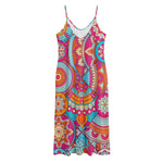 Retro Bohemian Mandala Pattern Print Jersey Midi Cami Dress
