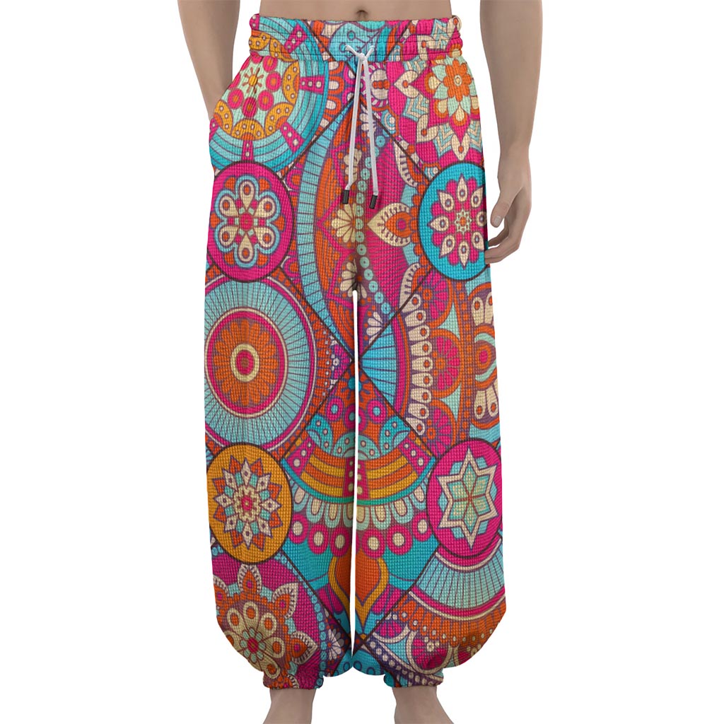Retro Bohemian Mandala Pattern Print Lantern Pants