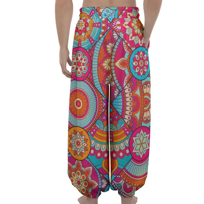 Retro Bohemian Mandala Pattern Print Lantern Pants