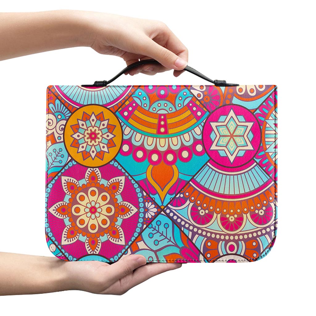 Retro Bohemian Mandala Pattern Print Leather Bible Cover