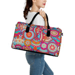 Retro Bohemian Mandala Pattern Print Leather Duffle Bag