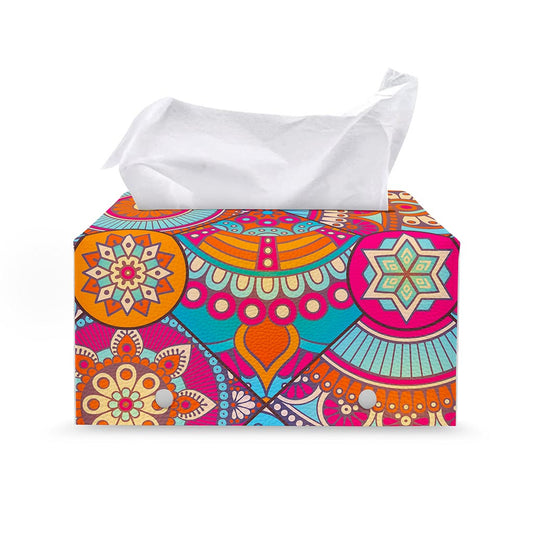 Retro Bohemian Mandala Pattern Print Leather Tissue Box Cover