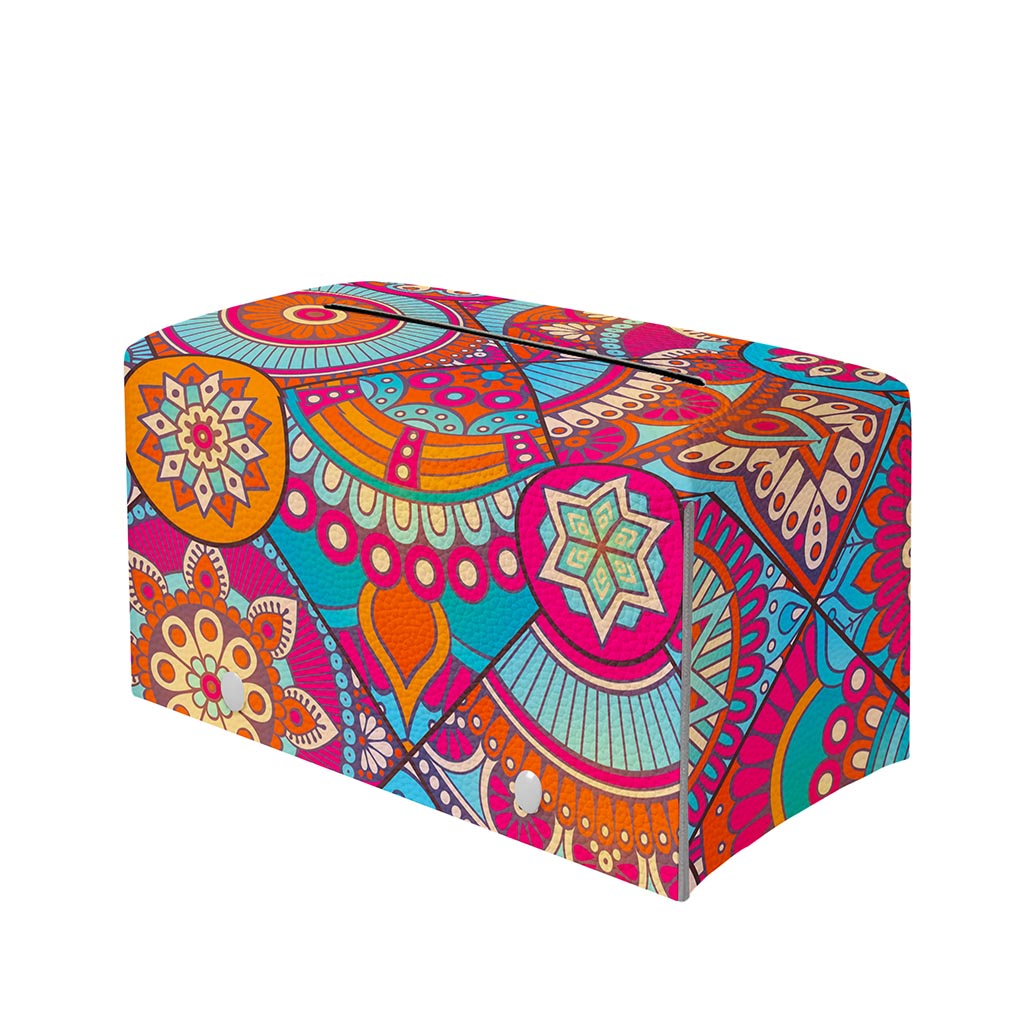Retro Bohemian Mandala Pattern Print Leather Tissue Box Cover