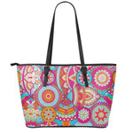 Retro Bohemian Mandala Pattern Print Leather Tote Bag