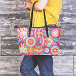 Retro Bohemian Mandala Pattern Print Leather Tote Bag
