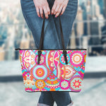 Retro Bohemian Mandala Pattern Print Leather Tote Bag