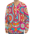Retro Bohemian Mandala Pattern Print Long Sleeve Baseball Jersey