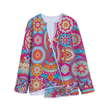 Retro Bohemian Mandala Pattern Print Long Sleeve Short Coat