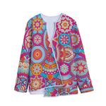 Retro Bohemian Mandala Pattern Print Long Sleeve Short Coat