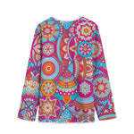 Retro Bohemian Mandala Pattern Print Long Sleeve Short Coat