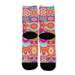 Retro Bohemian Mandala Pattern Print Long Socks