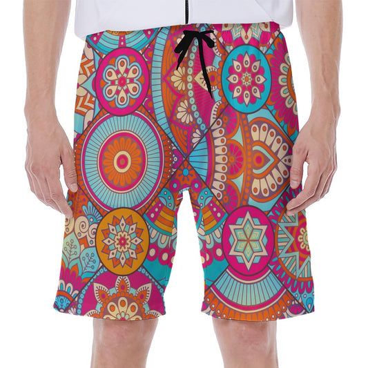 Retro Bohemian Mandala Pattern Print Men's Beach Shorts
