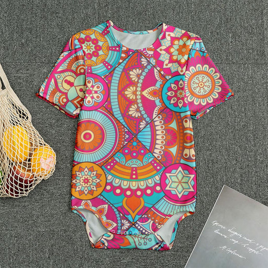 Retro Bohemian Mandala Pattern Print Men's Bodysuit