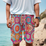 Retro Bohemian Mandala Pattern Print Men's Cargo Shorts