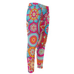 Retro Bohemian Mandala Pattern Print Men's Compression Pants