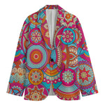 Retro Bohemian Mandala Pattern Print Men's Cotton Blazer