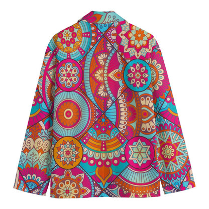 Retro Bohemian Mandala Pattern Print Men's Cotton Blazer