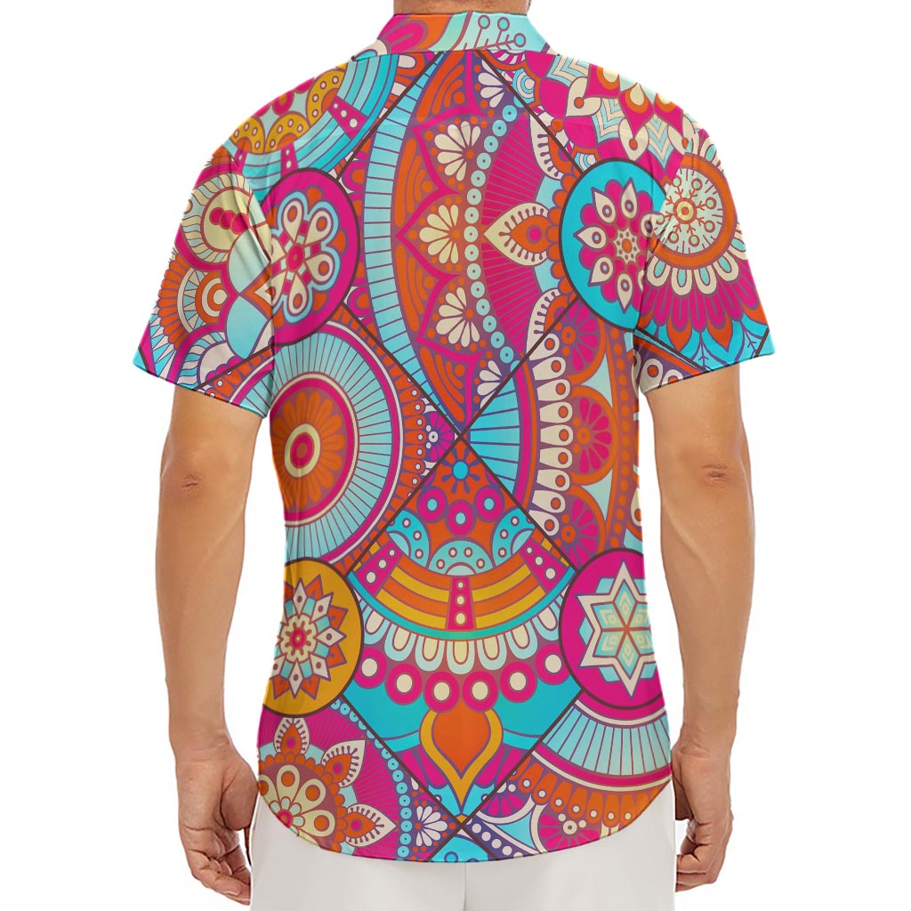 Retro Bohemian Mandala Pattern Print Men's Deep V-Neck Shirt
