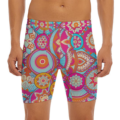Retro Bohemian Mandala Pattern Print Men's Long Boxer Briefs
