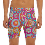 Retro Bohemian Mandala Pattern Print Men's Long Boxer Briefs
