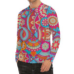 Retro Bohemian Mandala Pattern Print Men's Long Sleeve Rash Guard