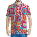 Retro Bohemian Mandala Pattern Print Men's Polo Shirt