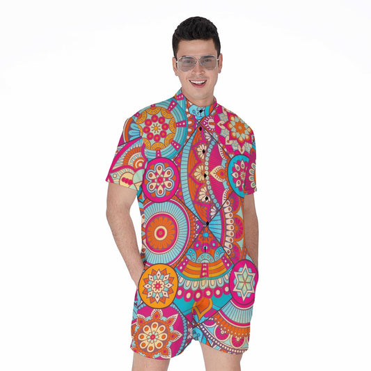 Retro Bohemian Mandala Pattern Print Men's Rompers