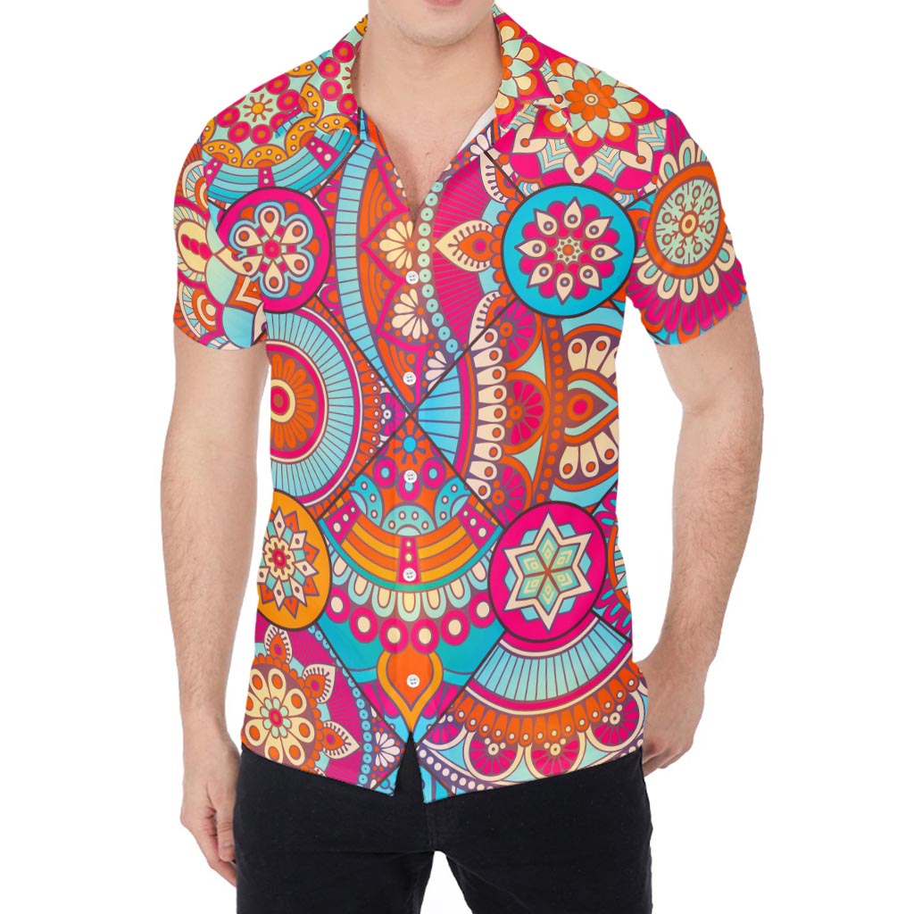 Retro Bohemian Mandala Pattern Print Men's Shirt