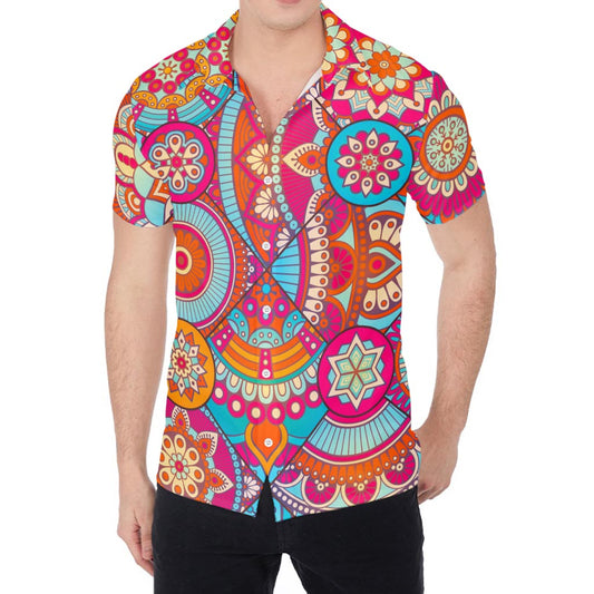 Retro Bohemian Mandala Pattern Print Men's Shirt