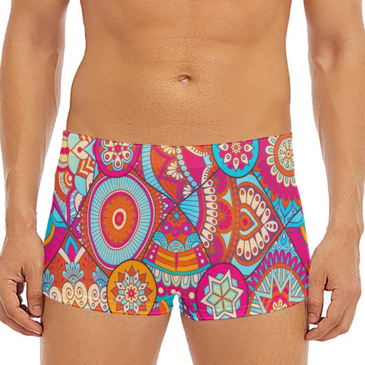 Retro Bohemian Mandala Pattern Print Men's Short Boxer Briefs