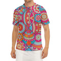 Retro Bohemian Mandala Pattern Print Men's Short Sleeve Rash Guard