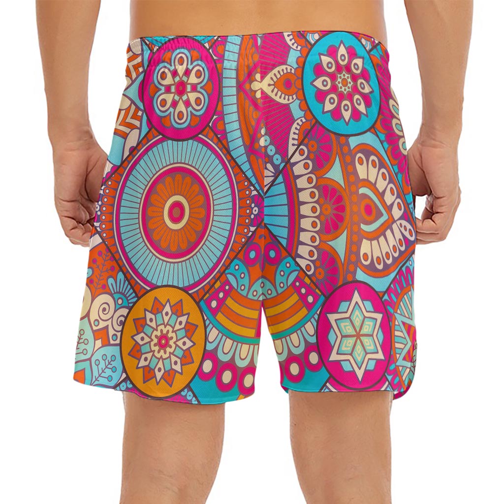Retro Bohemian Mandala Pattern Print Men's Split Running Shorts