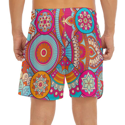 Retro Bohemian Mandala Pattern Print Men's Split Running Shorts