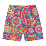 Retro Bohemian Mandala Pattern Print Men's Swim Trunks