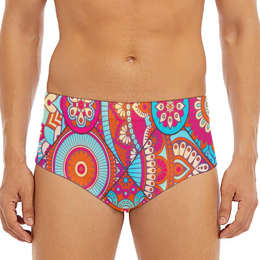 Retro Bohemian Mandala Pattern Print Men's Triangle Swim Briefs
