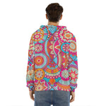 Retro Bohemian Mandala Pattern Print Men's Velvet Pullover Hoodie