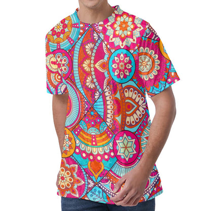 Retro Bohemian Mandala Pattern Print Men's Velvet T-Shirt