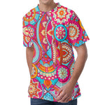 Retro Bohemian Mandala Pattern Print Men's Velvet T-Shirt