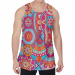 Retro Bohemian Mandala Pattern Print Men's Velvet Tank Top