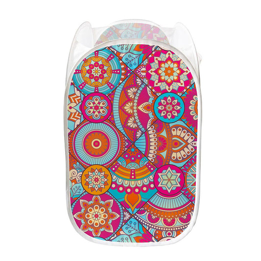 Retro Bohemian Mandala Pattern Print Mesh Laundry Hamper