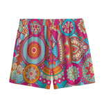 Retro Bohemian Mandala Pattern Print Mesh Shorts