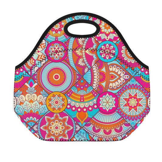 Retro Bohemian Mandala Pattern Print Neoprene Lunch Bag