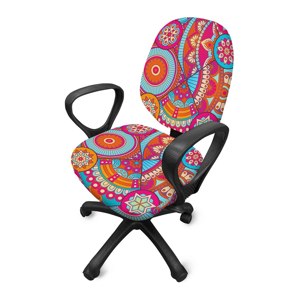 Retro Bohemian Mandala Pattern Print Office Chair Cover