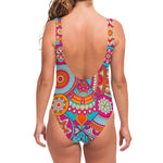 Retro Bohemian Mandala Pattern Print One Piece Swimsuit