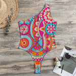 Retro Bohemian Mandala Pattern Print One Shoulder Bodysuit