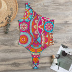 Retro Bohemian Mandala Pattern Print One Shoulder Bodysuit
