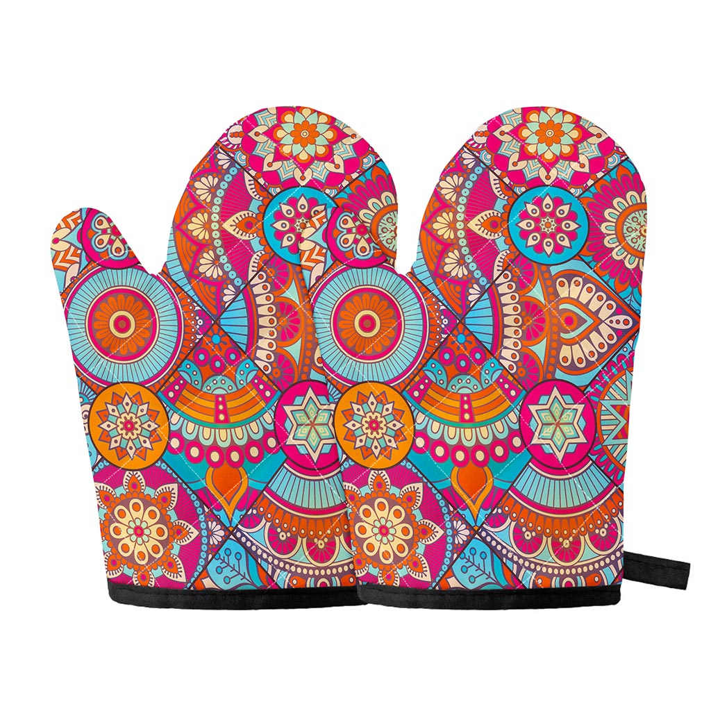 Retro Bohemian Mandala Pattern Print Oven Mitts
