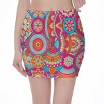 Retro Bohemian Mandala Pattern Print Pencil Mini Skirt
