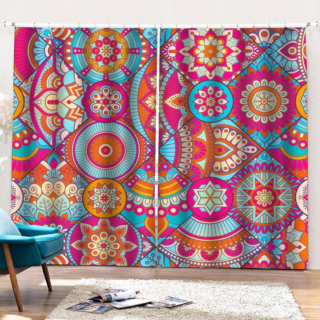 Retro Bohemian Mandala Pattern Print Pencil Pleat Curtains