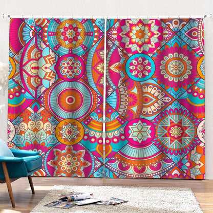 Retro Bohemian Mandala Pattern Print Pencil Pleat Curtains